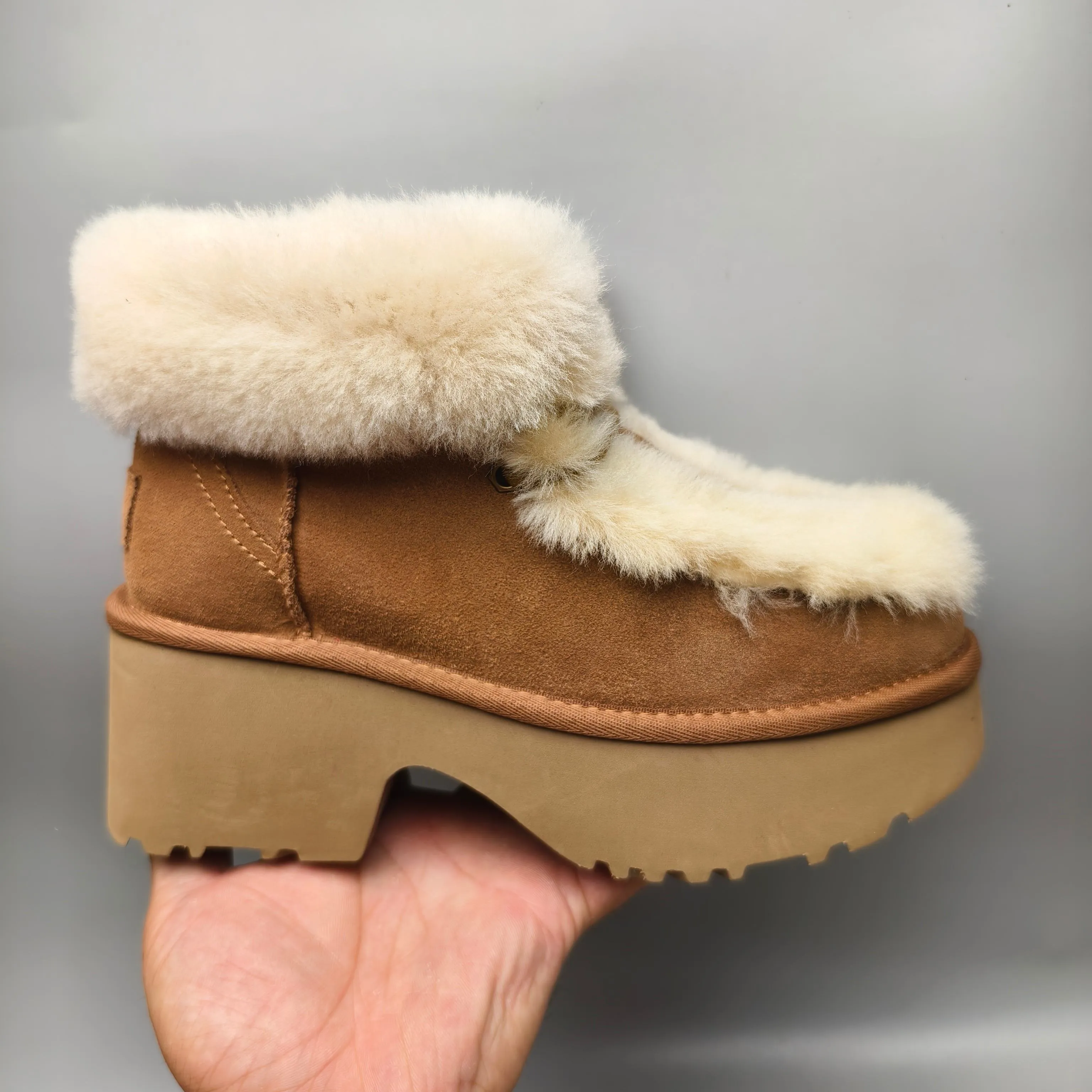 💰 600 UGG sheepskin all-in-one snow boots 1532 Song Yuqi’s same style, Esme wedge-heeled short boots, overflowing lace-up style, color: maroon, mustard, matching size: 35-41